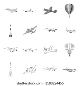 Vector illustration of plane and transport icon. Set of plane and sky stock vector illustration.