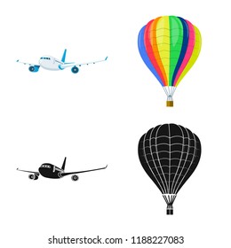 Vector illustration of plane and transport icon. Collection of plane and sky vector icon for stock.