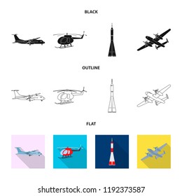 Vector illustration of plane and transport icon. Set of plane and sky vector icon for stock.