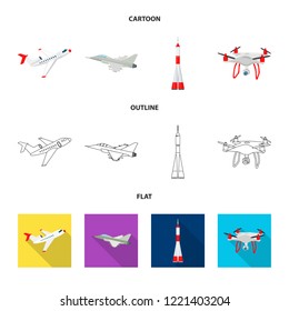 Vector illustration of plane and transport icon. Collection of plane and sky stock symbol for web.