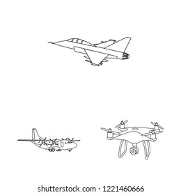 Vector illustration of plane and transport icon. Set of plane and sky vector icon for stock.