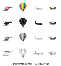 Vector illustration of plane and transport icon. Collection of plane and sky vector icon for stock.