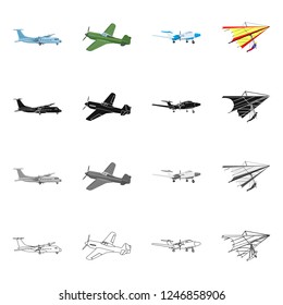 Vector illustration of plane and transport icon. Set of plane and sky vector icon for stock.