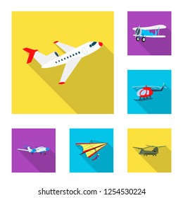 Vector illustration of plane and transport icon. Set of plane and sky stock symbol for web.