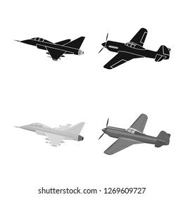 Vector illustration of plane and transport icon. Set of plane and sky vector icon for stock.