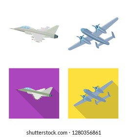 Vector illustration of plane and transport icon. Collection of plane and sky vector icon for stock.