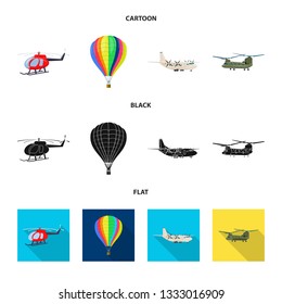 Vector illustration of plane and transport icon. Set of plane and sky stock vector illustration.