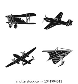 Vector illustration of plane and transport icon. Set of plane and sky stock symbol for web.