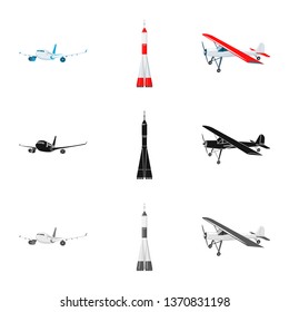 Vector illustration of plane and transport icon. Collection of plane and sky vector icon for stock.
