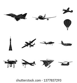 Vector illustration of plane and transport icon. Set of plane and sky stock symbol for web.