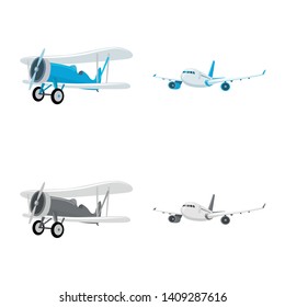 Vector illustration of plane and transport icon. Collection of plane and sky stock symbol for web.