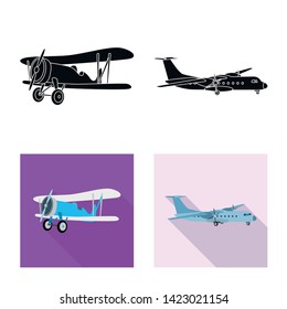 Vector illustration of plane and transport icon. Set of plane and sky stock vector illustration.