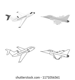 Vector illustration of plane and transport logo. Set of plane and sky stock vector illustration.