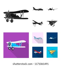 Vector illustration of plane and transport logo. Set of plane and sky vector icon for stock.