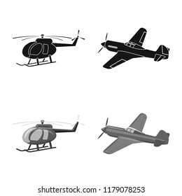 Vector illustration of plane and transport logo. Collection of plane and sky vector icon for stock.