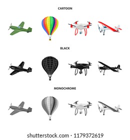 Vector illustration of plane and transport logo. Collection of plane and sky vector icon for stock.