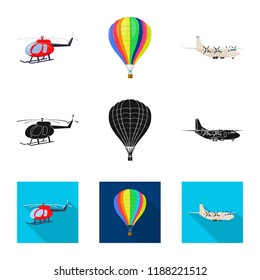 Vector illustration of plane and transport logo. Set of plane and sky stock vector illustration.
