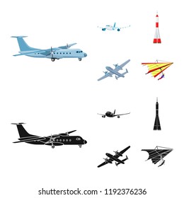Vector illustration of plane and transport logo. Collection of plane and sky stock vector illustration.