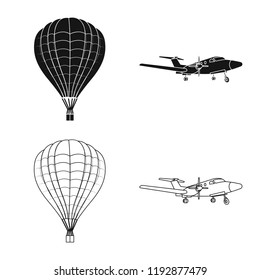 Vector illustration of plane and transport logo. Collection of plane and sky vector icon for stock.