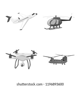 Vector illustration of plane and transport logo. Collection of plane and sky stock vector illustration.