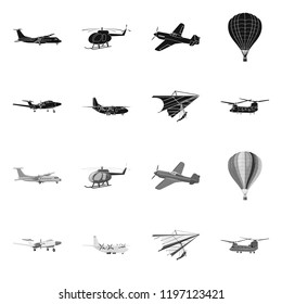 Vector illustration of plane and transport logo. Collection of plane and sky stock vector illustration.