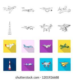 Vector illustration of plane and transport logo. Set of plane and sky vector icon for stock.