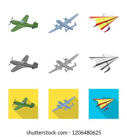Vector illustration of plane and transport logo. Set of plane and sky stock vector illustration.