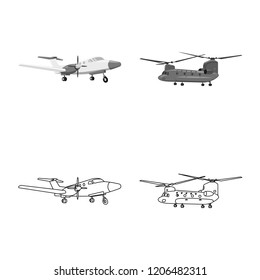 Vector illustration of plane and transport logo. Collection of plane and sky stock vector illustration.