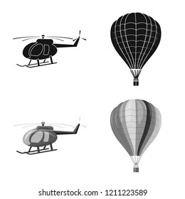 Vector illustration of plane and transport logo. Collection of plane and sky stock vector illustration.