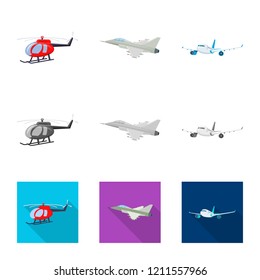 Vector illustration of plane and transport logo. Collection of plane and sky stock vector illustration.