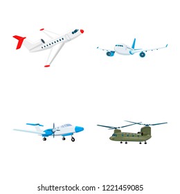 Vector illustration of plane and transport logo. Collection of plane and sky stock vector illustration.