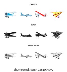 Vector illustration of plane and transport logo. Collection of plane and sky stock vector illustration.