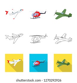 Vector illustration of plane and transport logo. Set of plane and sky stock vector illustration.