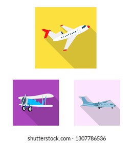 Vector illustration of plane and transport logo. Collection of plane and sky stock vector illustration.