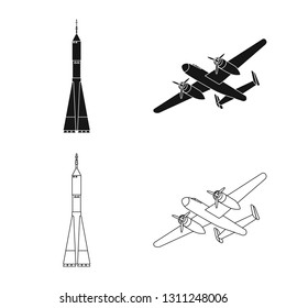 Vector illustration of plane and transport logo. Set of plane and sky vector icon for stock.