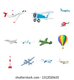 Vector illustration of plane and transport logo. Set of plane and sky stock vector illustration.