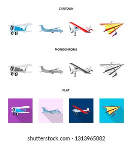 Vector illustration of plane and transport logo. Collection of plane and sky vector icon for stock.