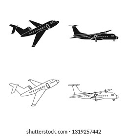 Vector illustration of plane and transport logo. Set of plane and sky stock vector illustration.