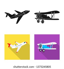 Vector illustration of plane and transport logo. Collection of plane and sky vector icon for stock.