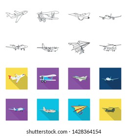 Vector illustration of plane and transport logo. Collection of plane and sky stock symbol for web.
