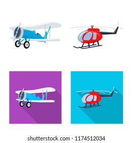 Vector illustration of plane and transport sign. Set of plane and sky vector icon for stock.