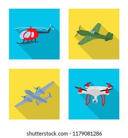Vector illustration of plane and transport sign. Collection of plane and sky vector icon for stock.