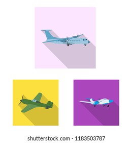 Vector illustration of plane and transport sign. Set of plane and sky vector icon for stock.