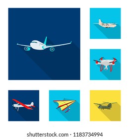 Vector illustration of plane and transport sign. Collection of plane and sky stock vector illustration.
