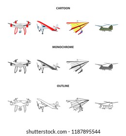 Vector illustration of plane and transport sign. Set of plane and sky stock vector illustration.