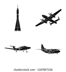 Vector illustration of plane and transport sign. Set of plane and sky stock vector illustration.
