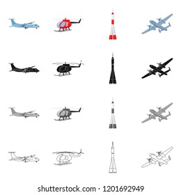 Vector illustration of plane and transport sign. Collection of plane and sky stock vector illustration.