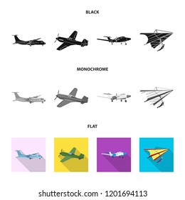 Vector illustration of plane and transport sign. Collection of plane and sky stock symbol for web.