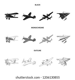 Vector illustration of plane and transport sign. Collection of plane and sky vector icon for stock.