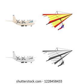 Vector illustration of plane and transport sign. Collection of plane and sky stock symbol for web.